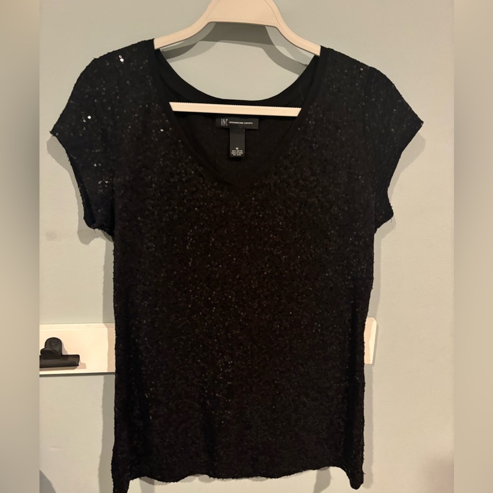Women's Holiday Sequence Short Sleeve Top - INC International Concepts -Size M